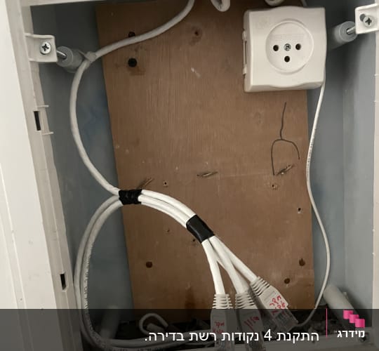 ארון תקשורת עם כבלים ותקעי רשת